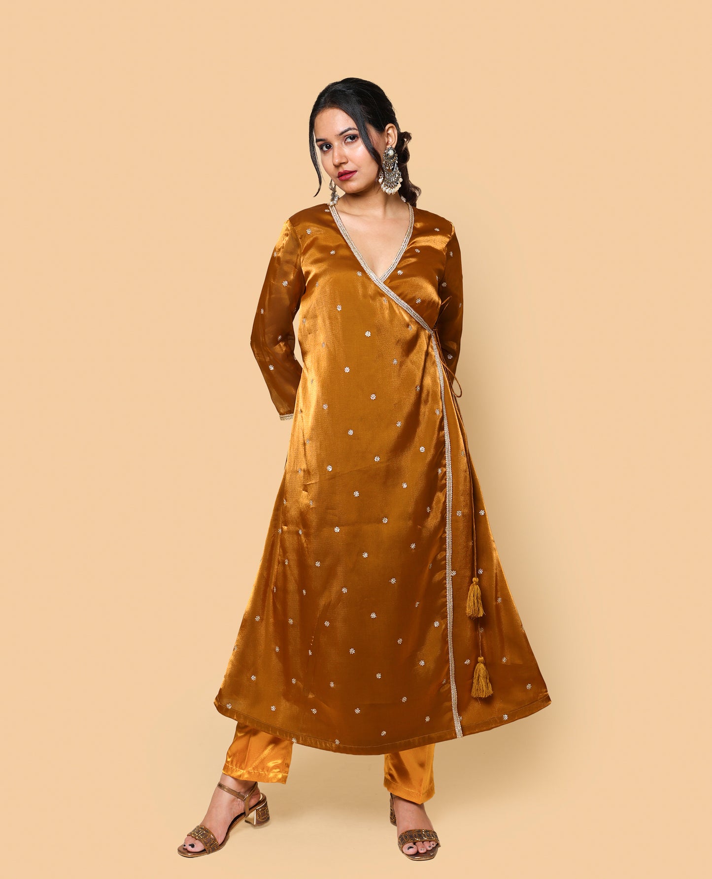 Kellpar  Embroidery Angrakha A-Line Kurti with Pant