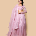 Kellpar  Shiny Pink Lehenga Set with Embroidery