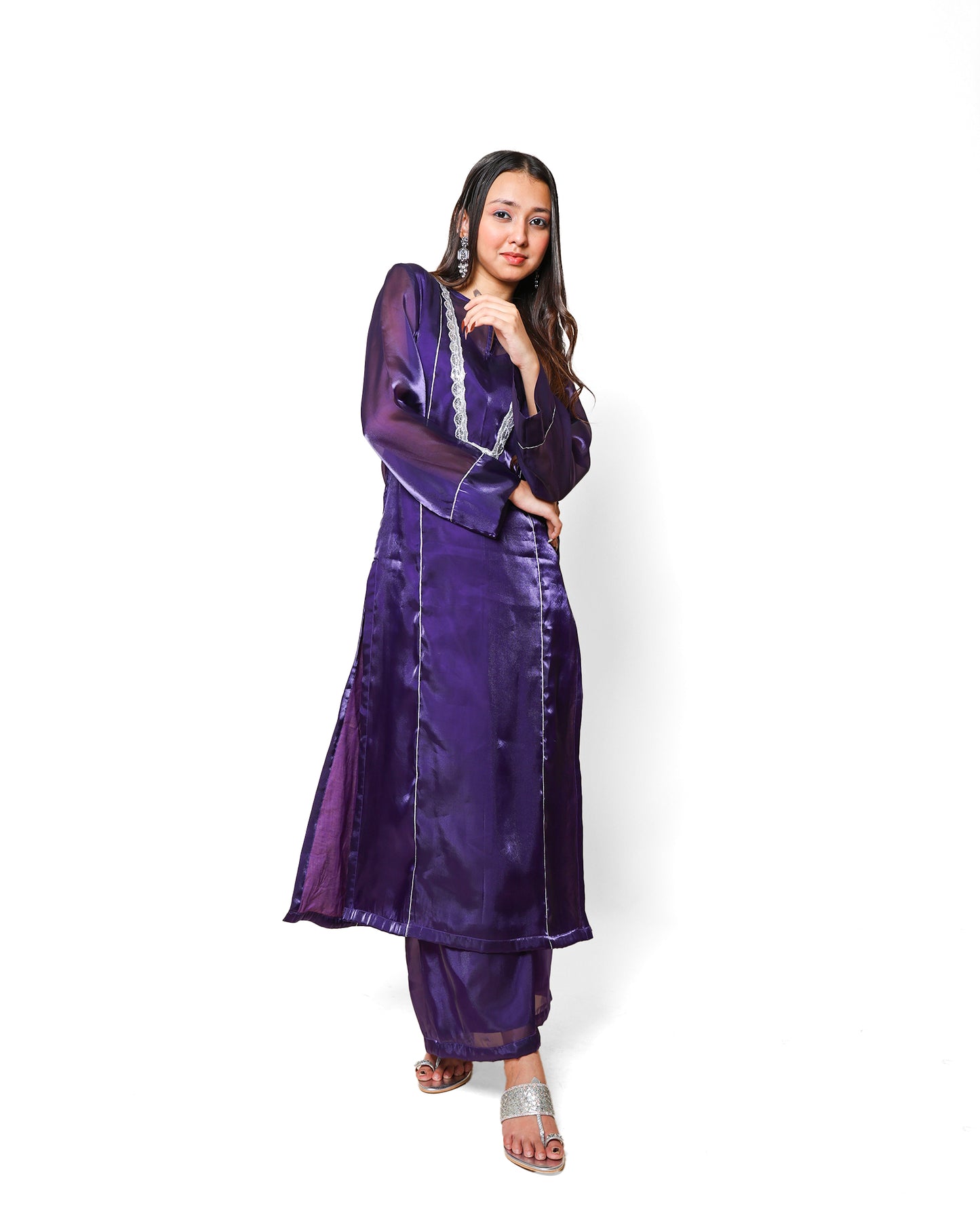 Kellpar  Purple Long Kurti with Trouser