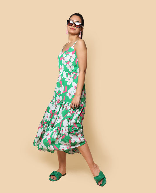 Kellpar Green floral Tiered Dress