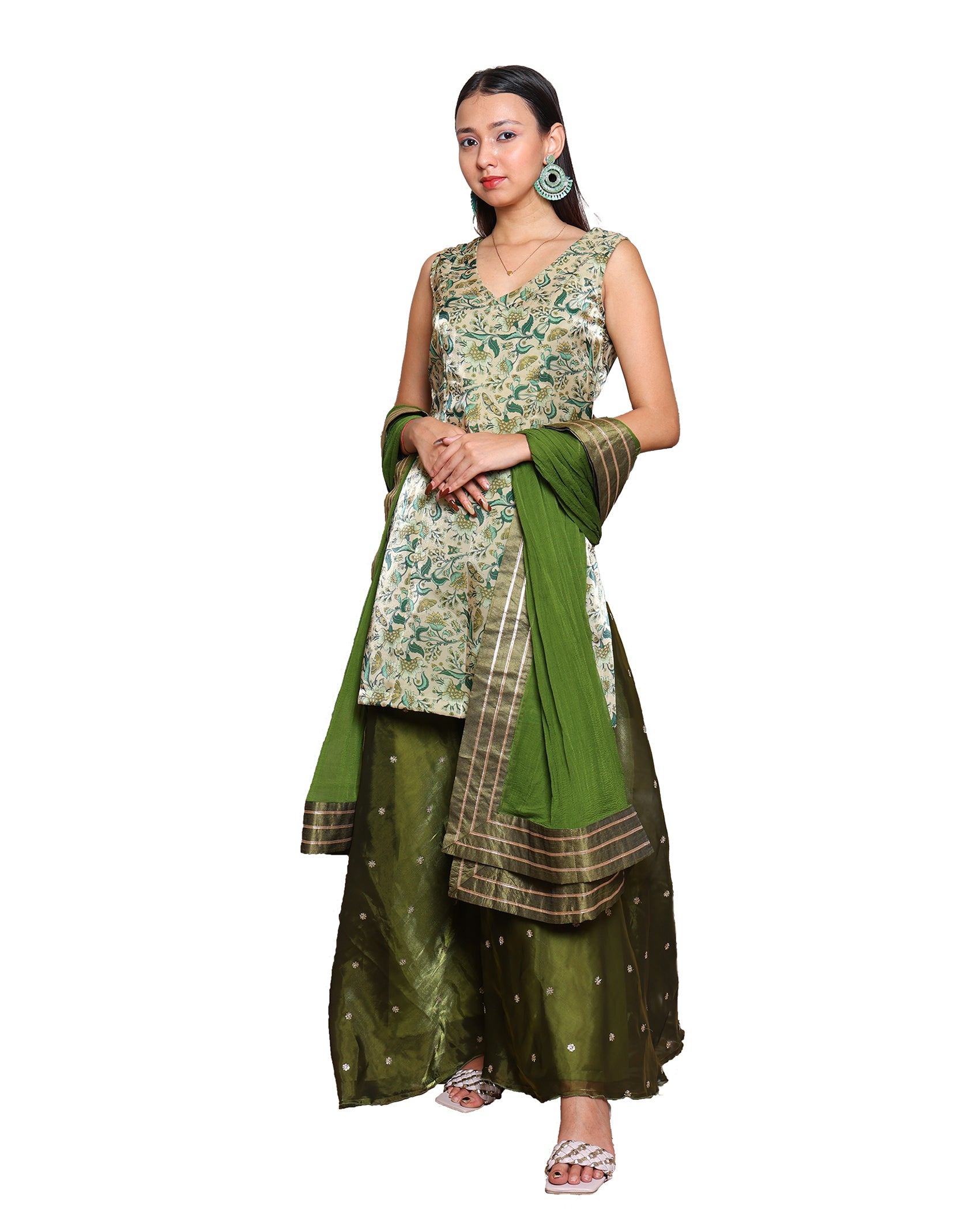 Kellpar Stunning Green Sharara Set with Dupatta