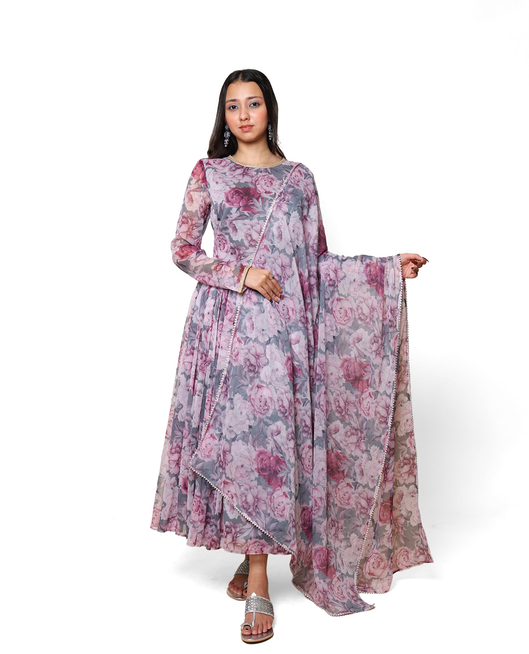 Kellpar  Gray Floral Gown