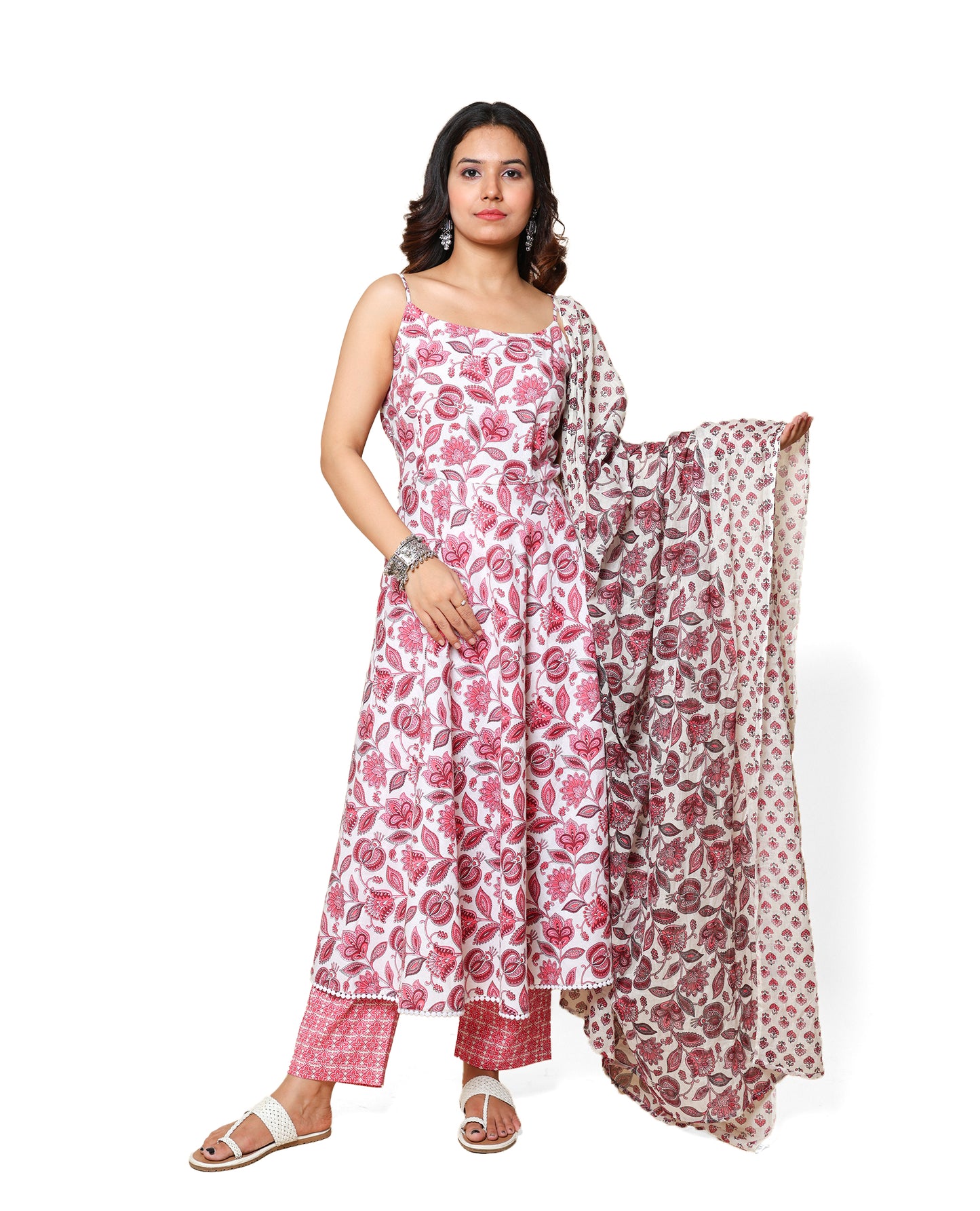 Kellpar Cotton Frock Style Kurti with Pant and Dupatta Set