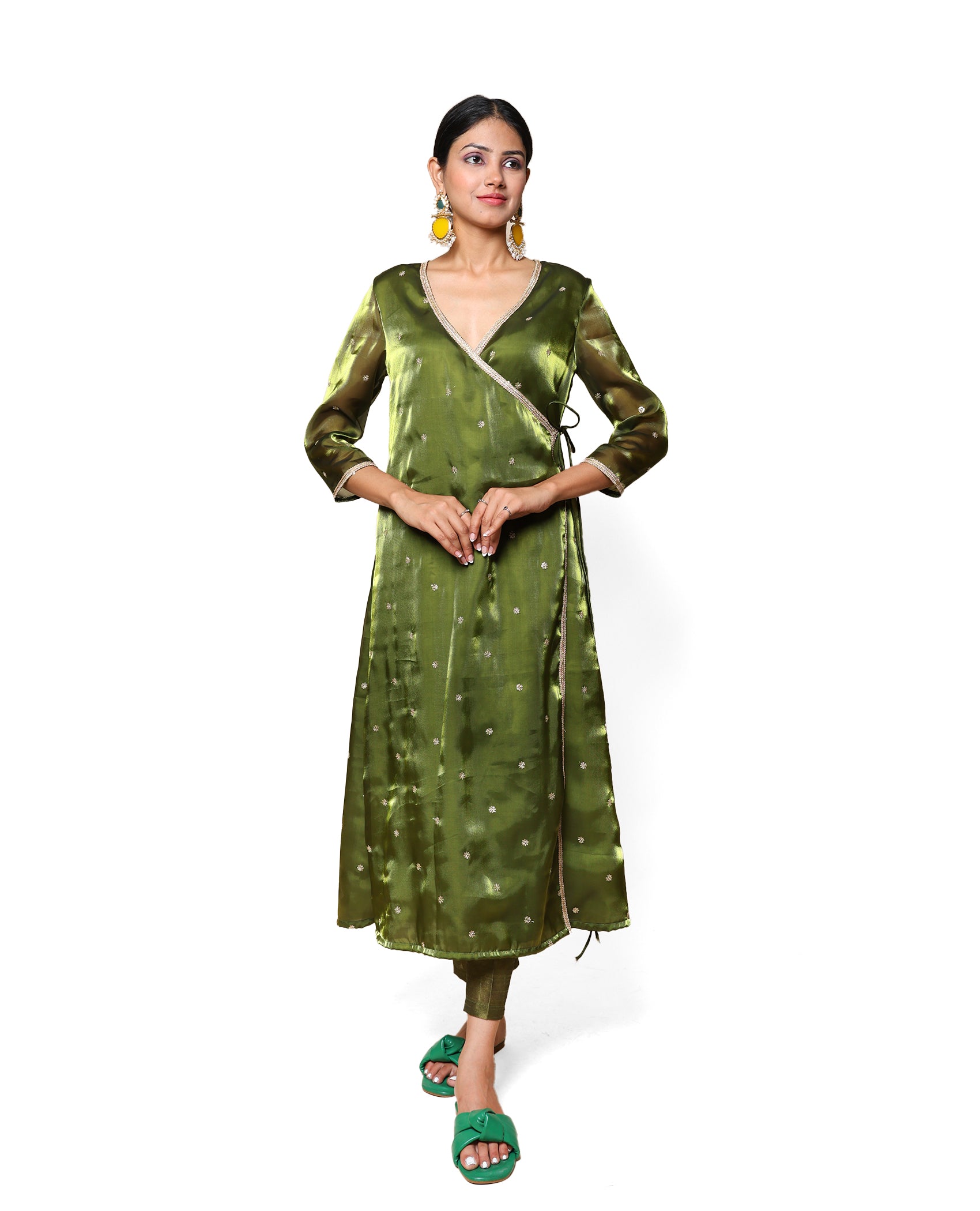 Kellpar  Embroidery Angrakha A-Line Kurti with Pant