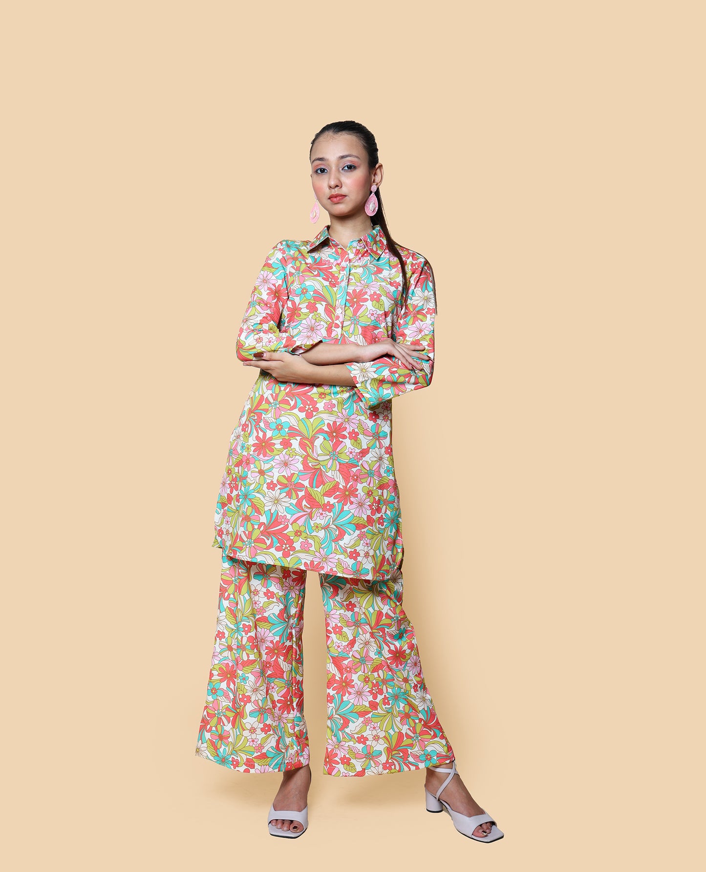 Kellpar Floral Collar Kurti with Trouser