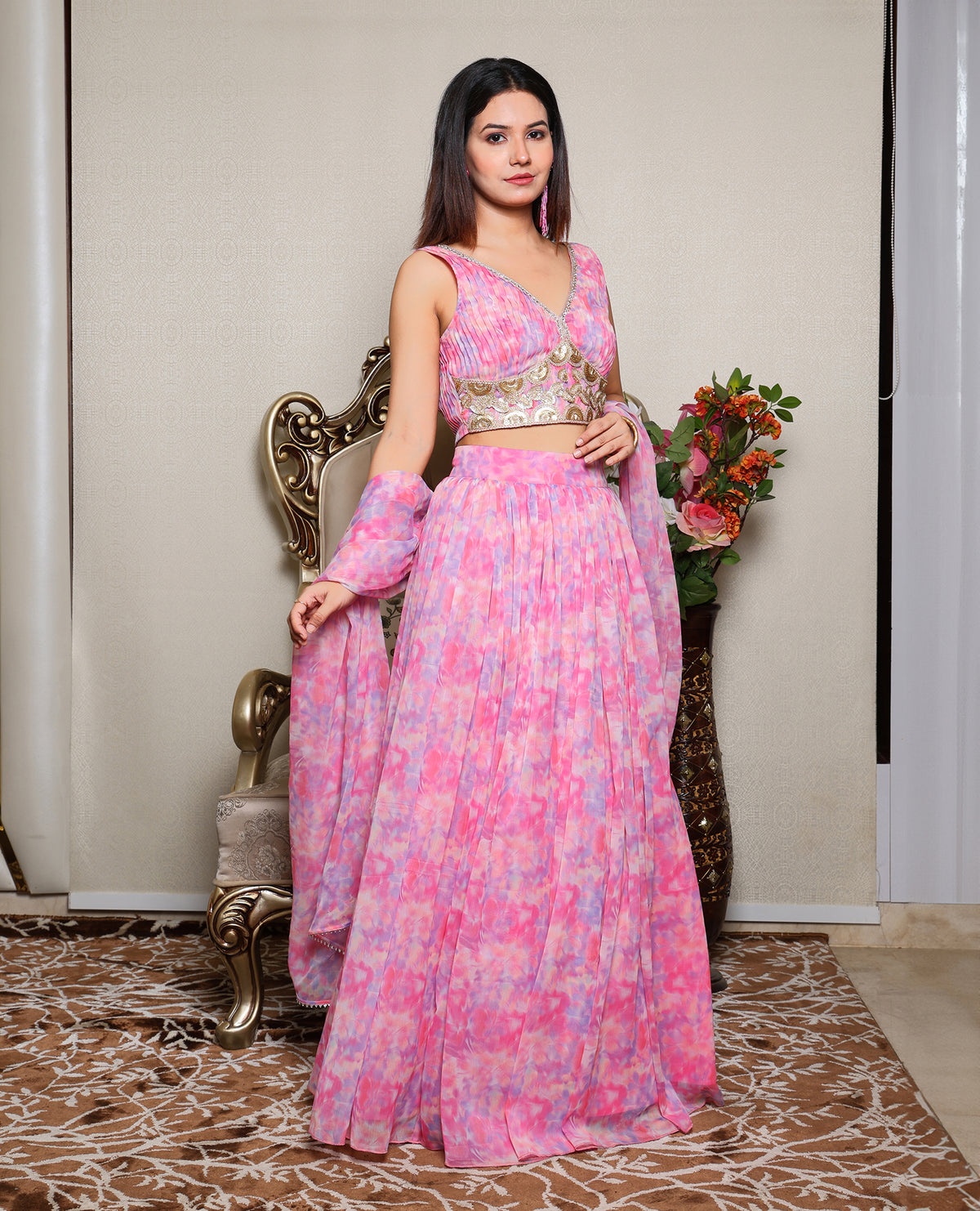 Kellpar Stunning Pink Chiffon Lehnga Set