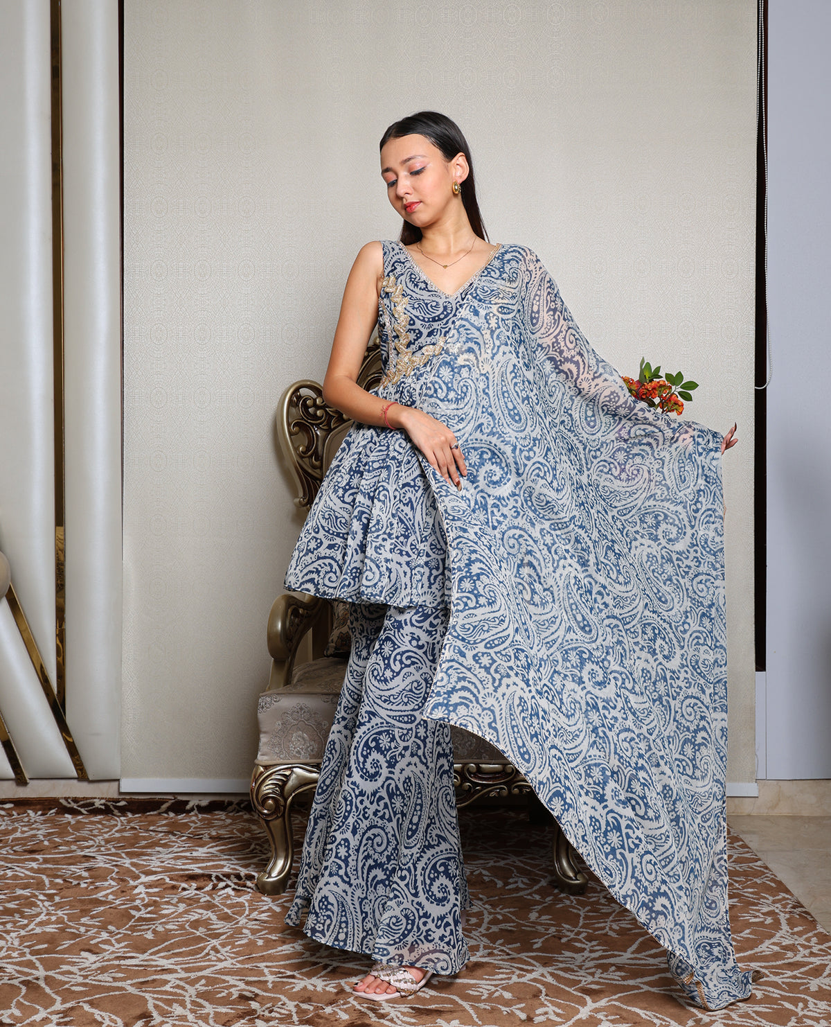 Kellpar Elegant Navy Blue Sharara Set with Dupatta