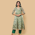 Kellpar  Green Floral Kali Kurti with Pant