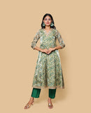 Kellpar  Green Floral Kali Kurti with Pant