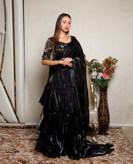 Kellpar Elegant Black Ruffle Saree