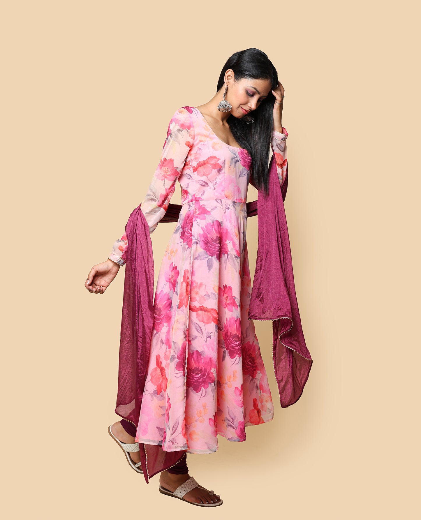 Kellpar Frock Style Floral Kurti with Churidar