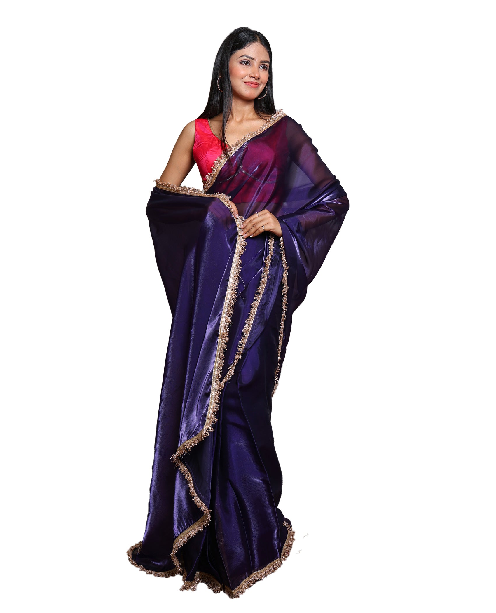 Kellpar Regal Purple Drape Saree with Dark Pink Blouse