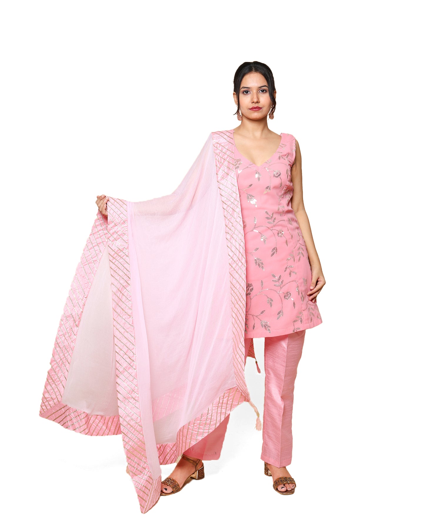 Kellpar  Sequins Embroidery pink Kurti Set