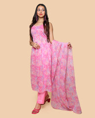 Kellpar Pink Chiffon High Slit Kurti Set