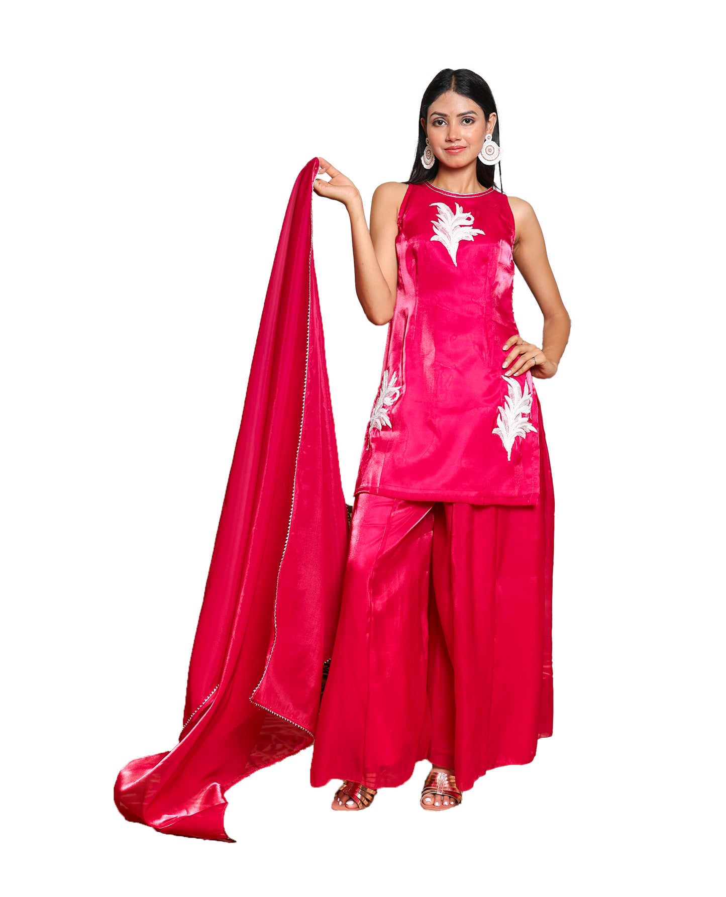 Kellpar Stunning Fuchsia Pink Patch Sharara Suit with Dupatta