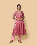 Kellpar  Pink Floral Kali Kurti with Pant