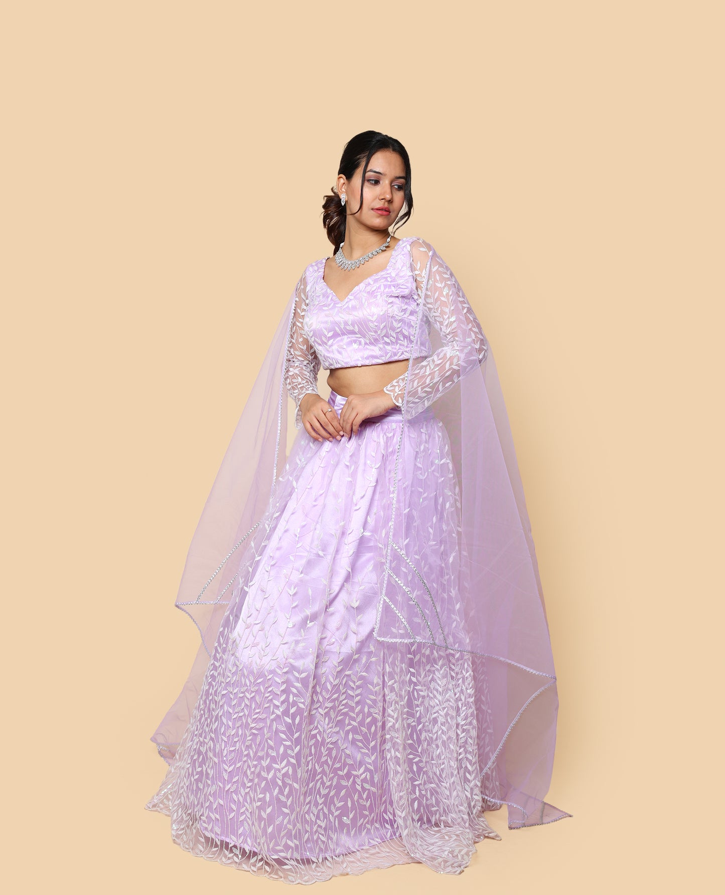 Kellpar  Purple Lehenga Set with Embroidery and Sequins