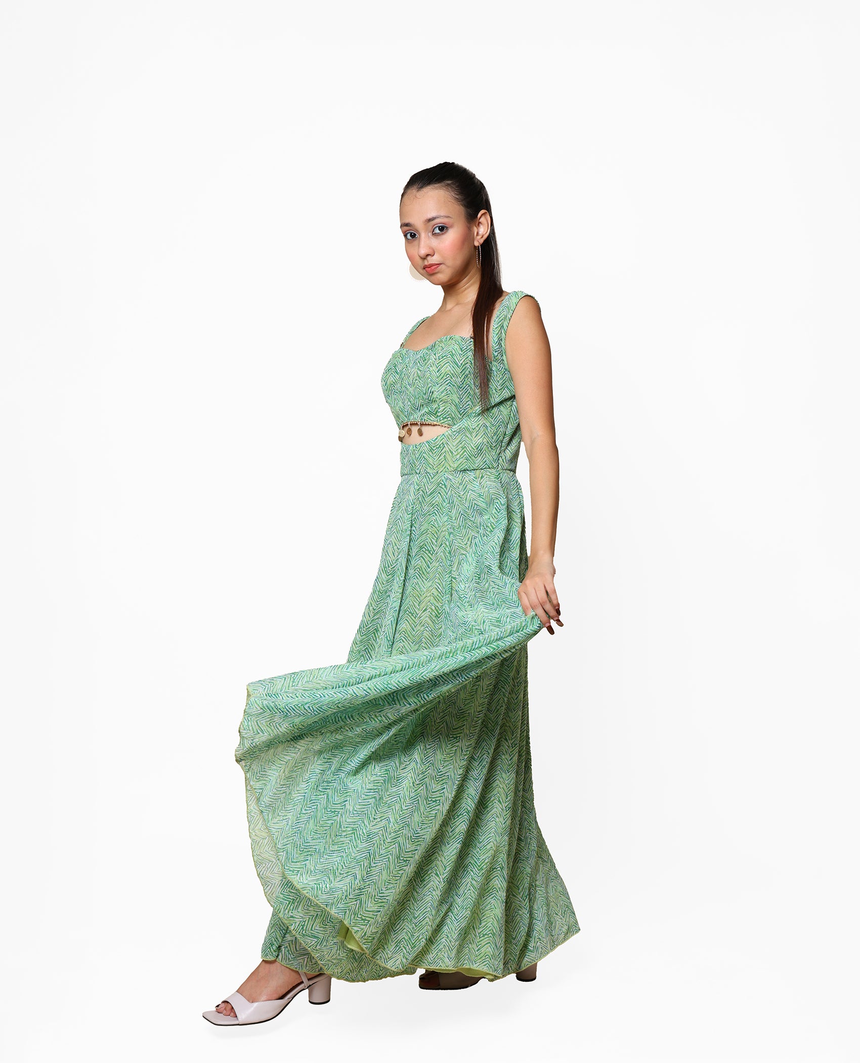 Kellpar Green Gown with Tube Blouse