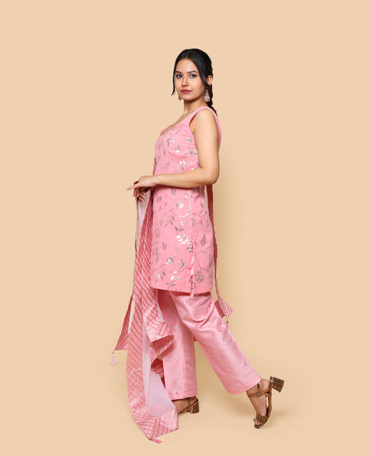 Kellpar  Sequins Embroidery pink Kurti Set