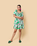 Kellpar Green Floral Front Pleated Dress