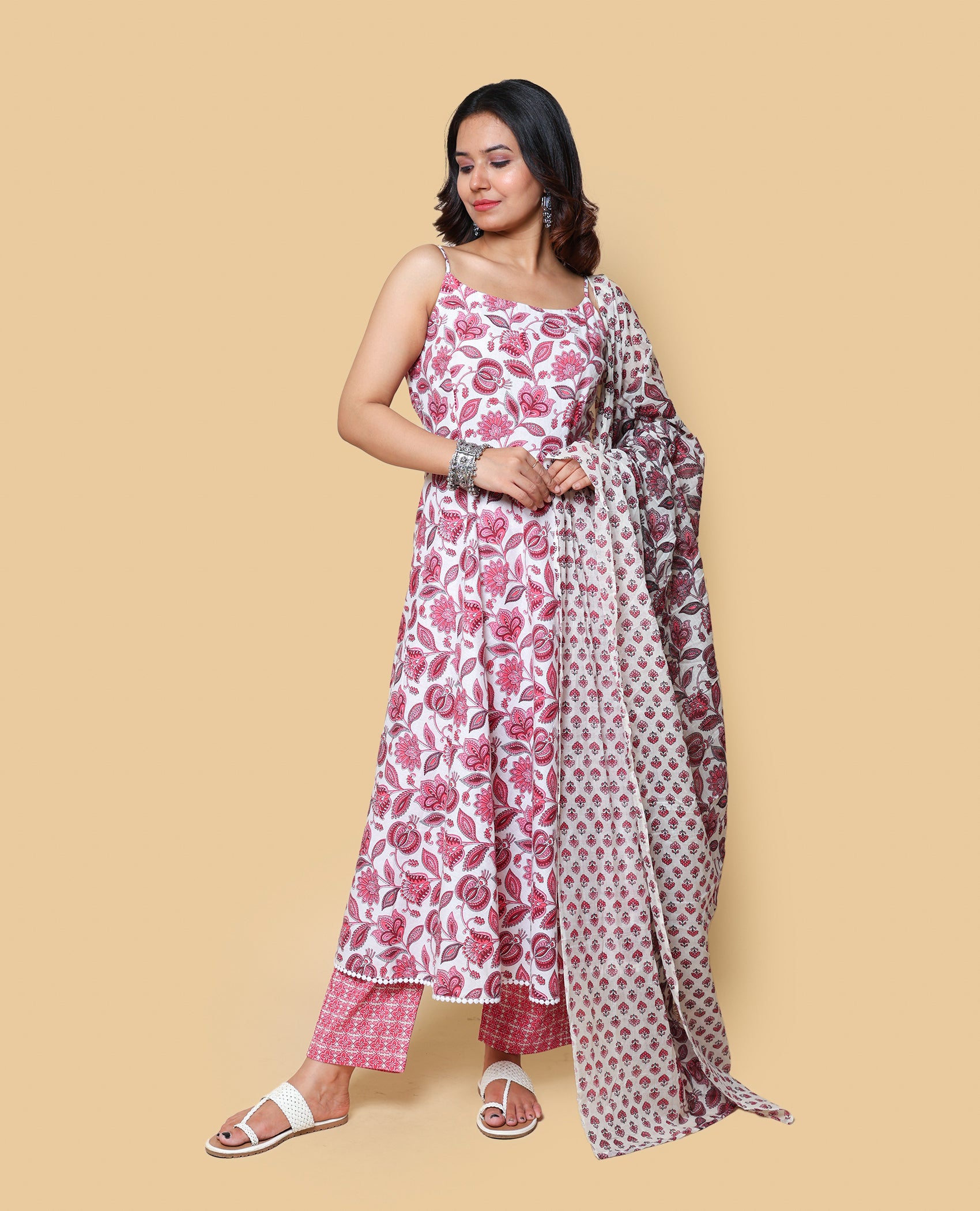 Kellpar Cotton Frock Style Kurti with Pant and Dupatta Set