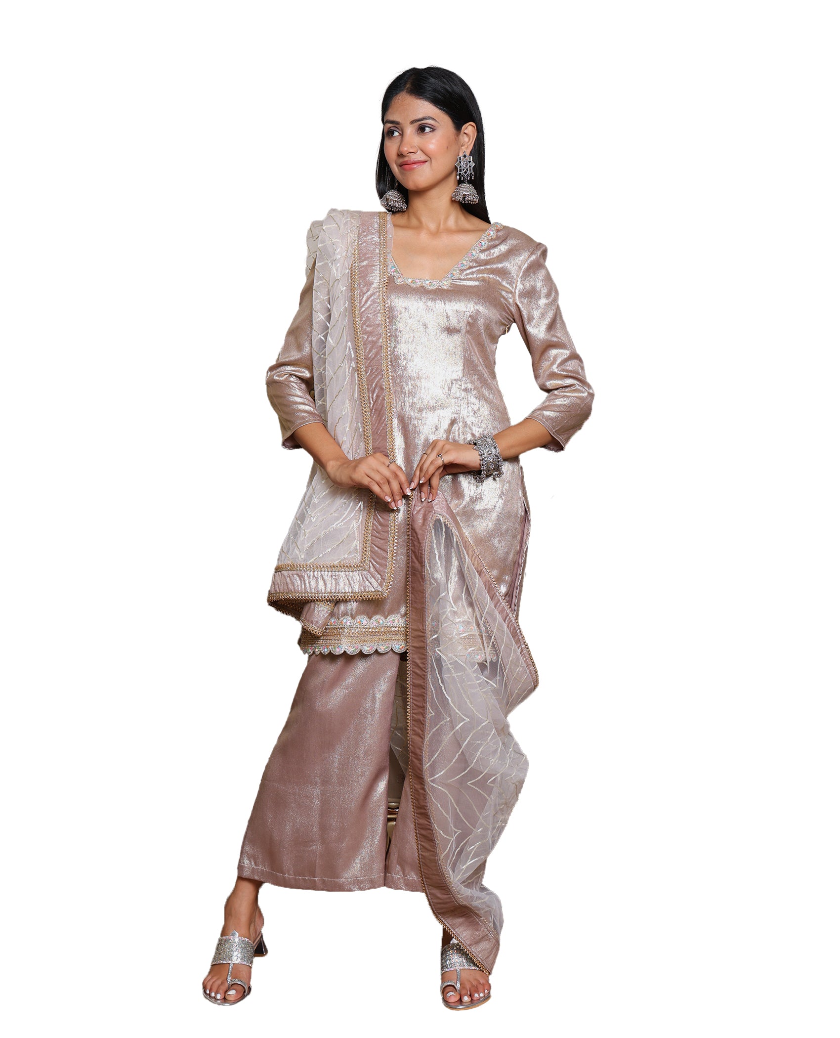 Kellpar Dazzling Rose Gold Shimmer Suit with Trousers