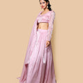 Kellpar  Shiny Pink Lehenga Set with Embroidery