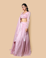 Kellpar  Shiny Pink Lehenga Set with Embroidery