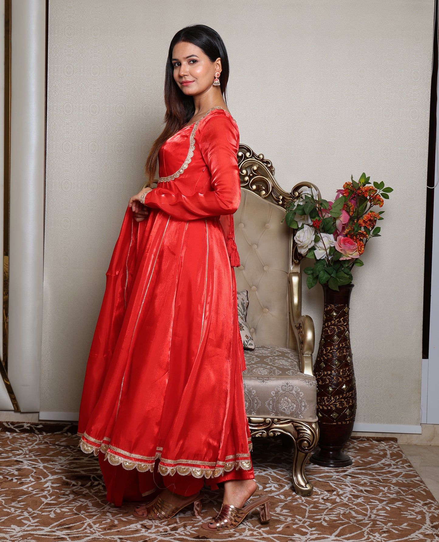 Kellpar Stunning Red Anarkali Suit Set