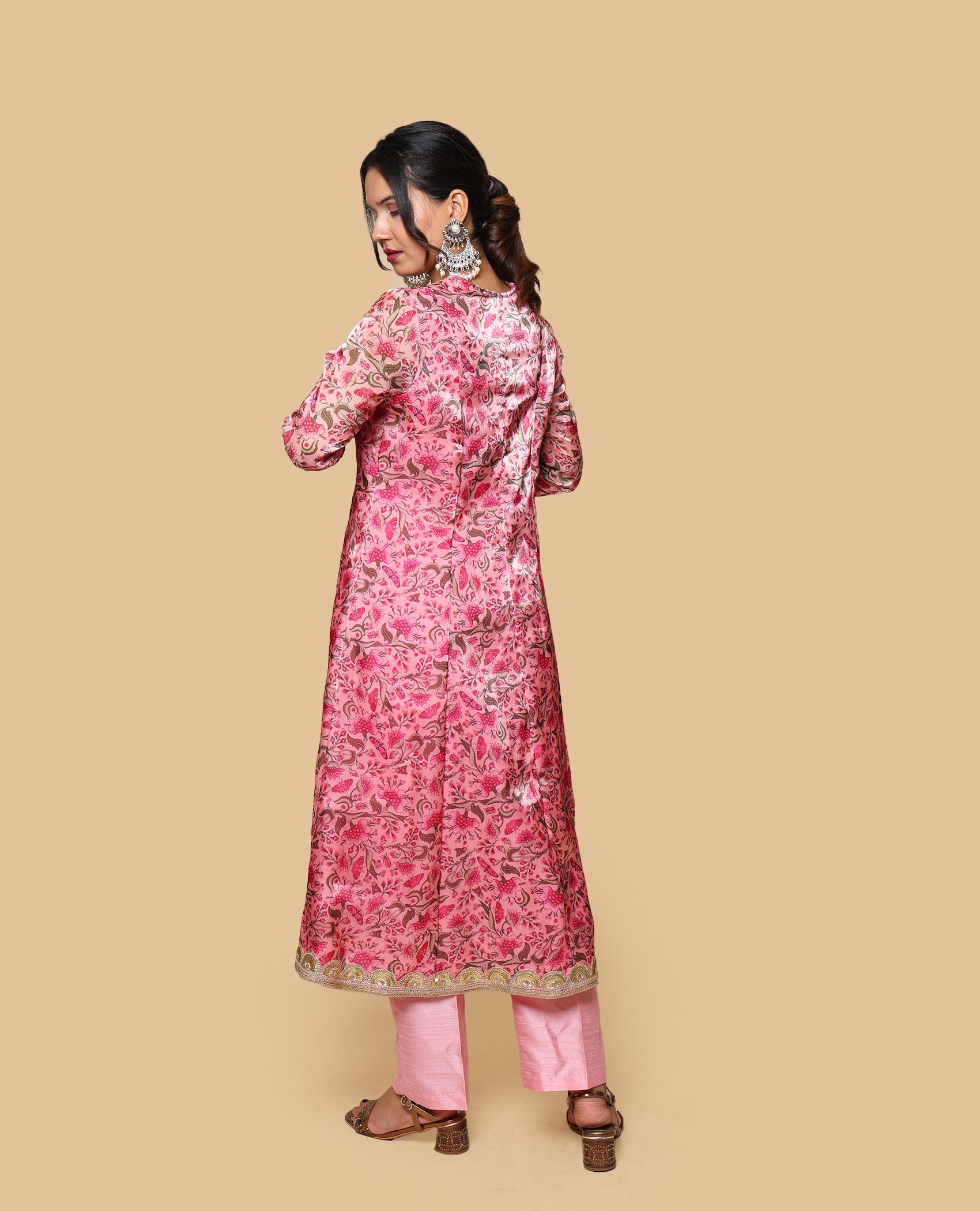 Kellpar  Pink Floral Kali Kurti with Pant