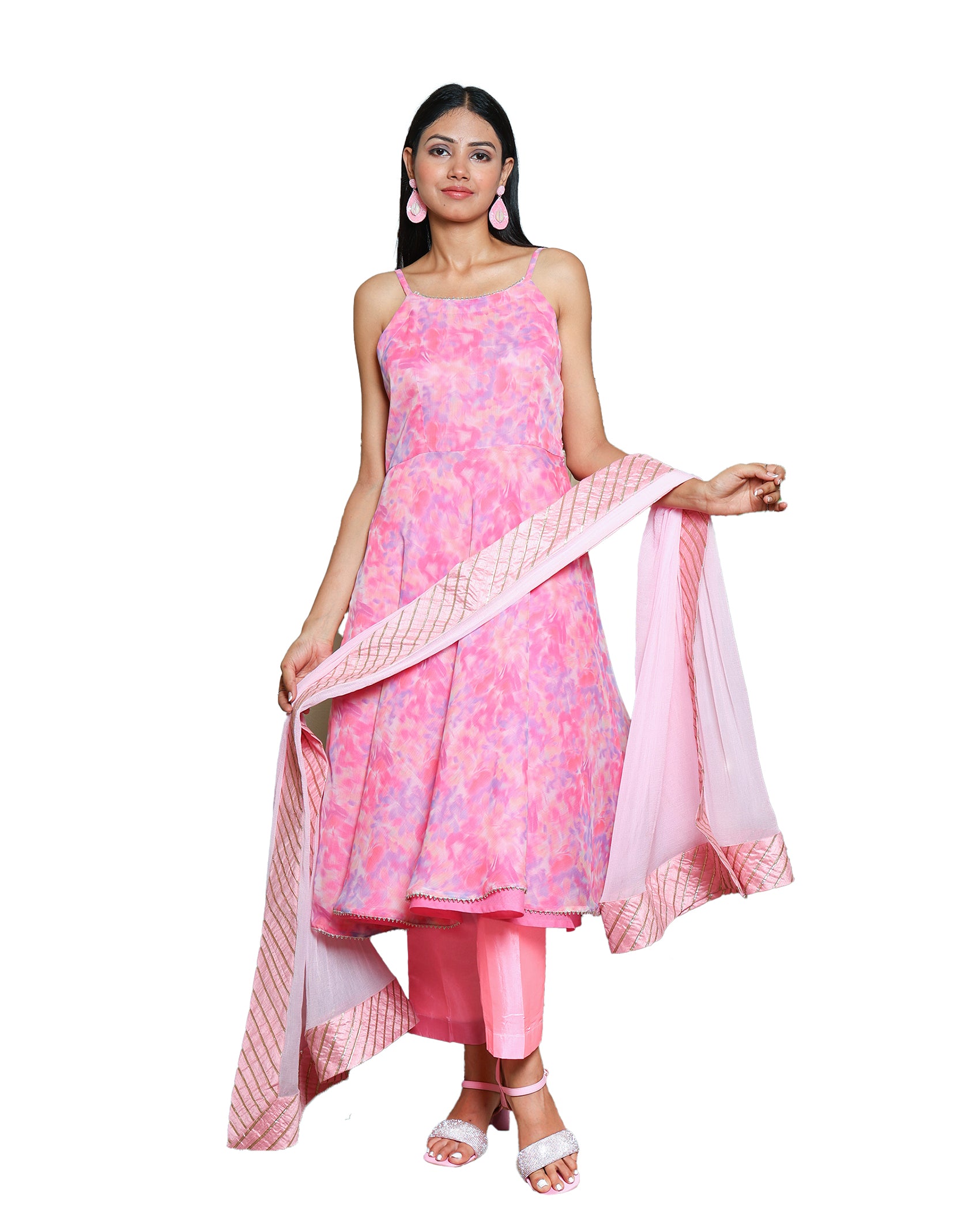 Kellpar Pink Strap Umbrella Kurti with Pant - Perfect for Everyday Wear!