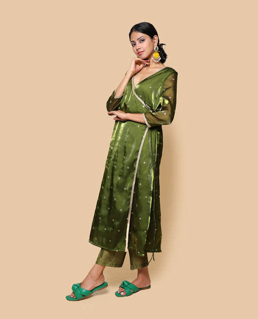 Kellpar  Embroidery Angrakha A-Line Kurti with Pant