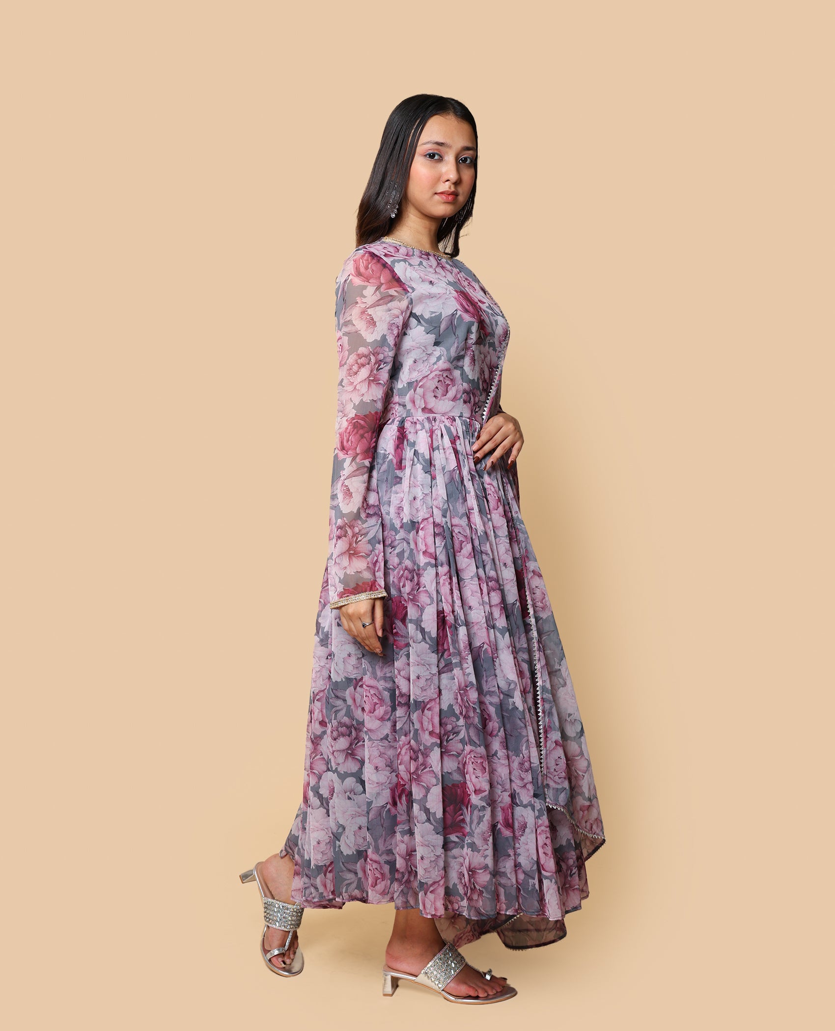 Kellpar  Gray Floral Gown