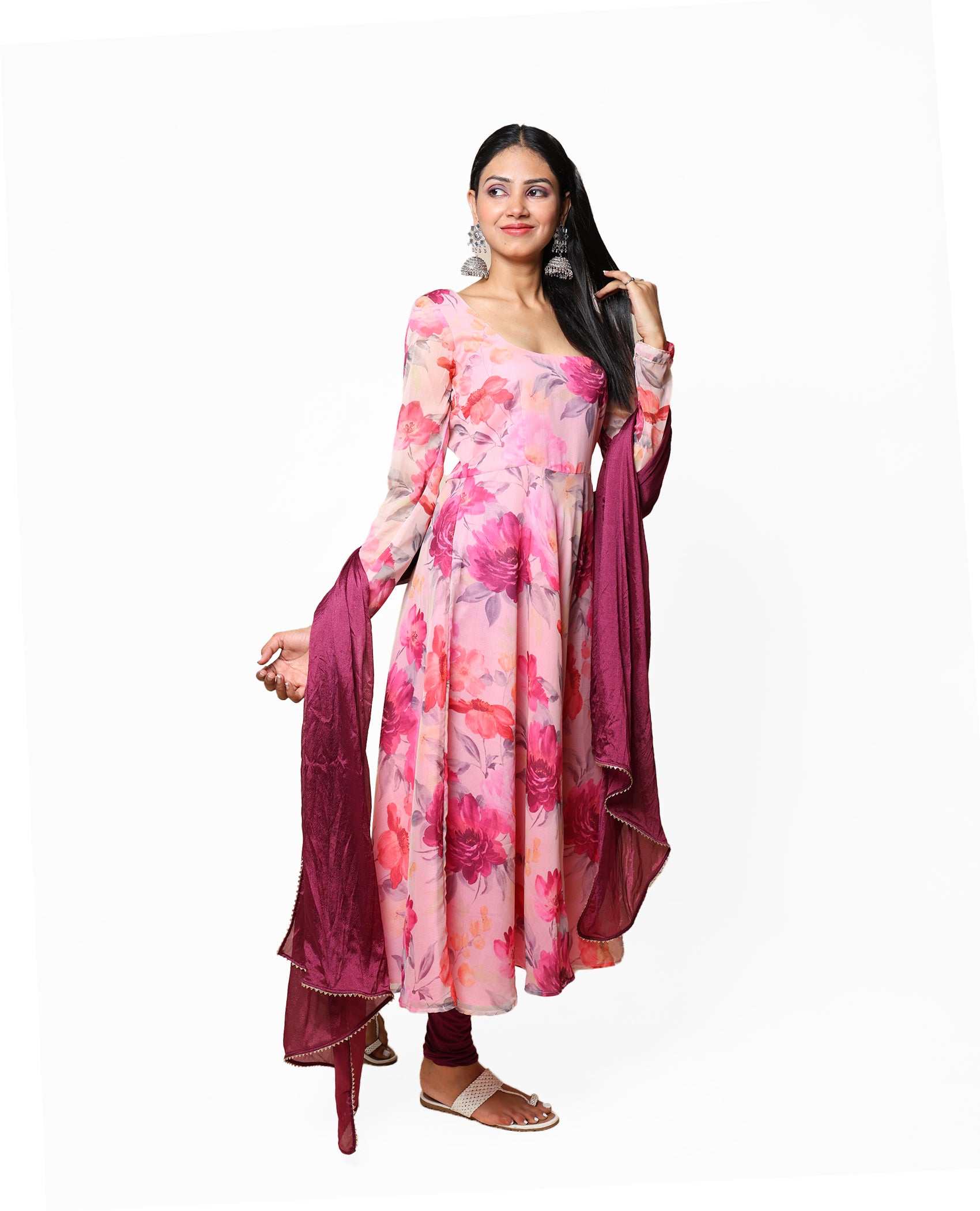 Kellpar Frock Style Floral Kurti with Churidar