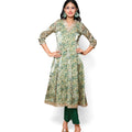 Kellpar  Green Floral Kali Kurti with Pant