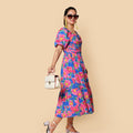 Kellpar Blue Floral Maxi Dress with Pink Flowers