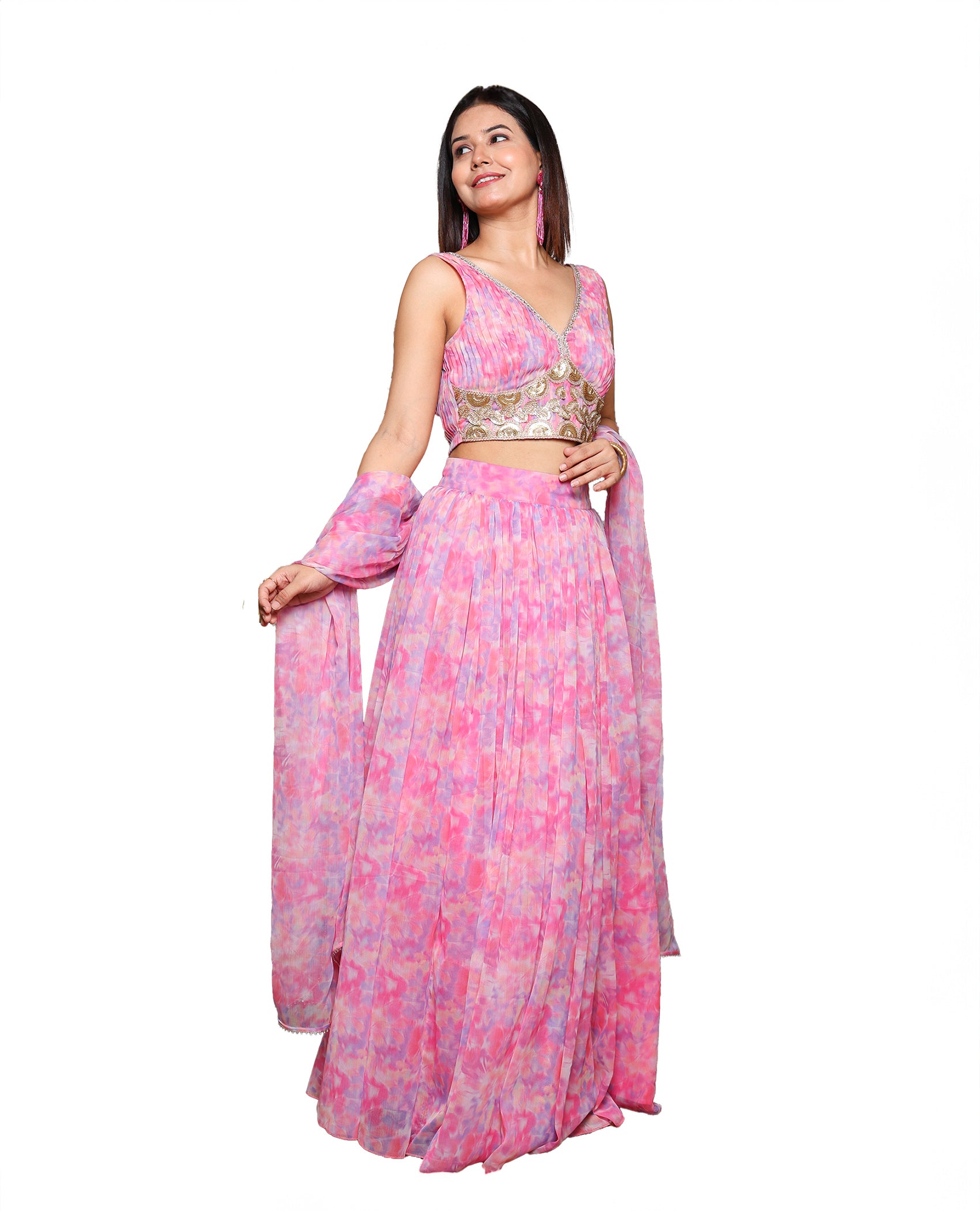 Kellpar Stunning Pink Chiffon Lehnga Set