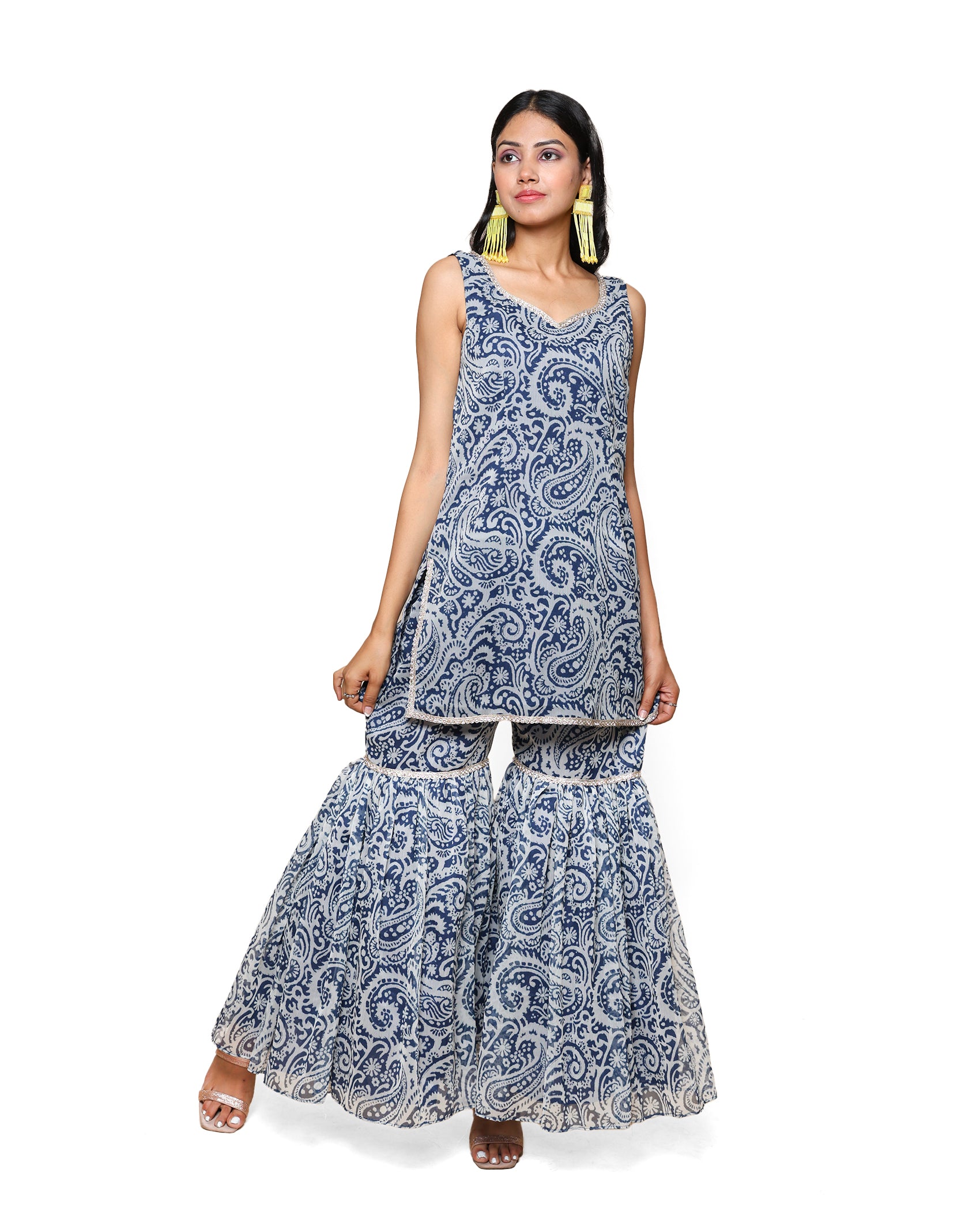 Kellpar  Blue Chiffon Sharara Set