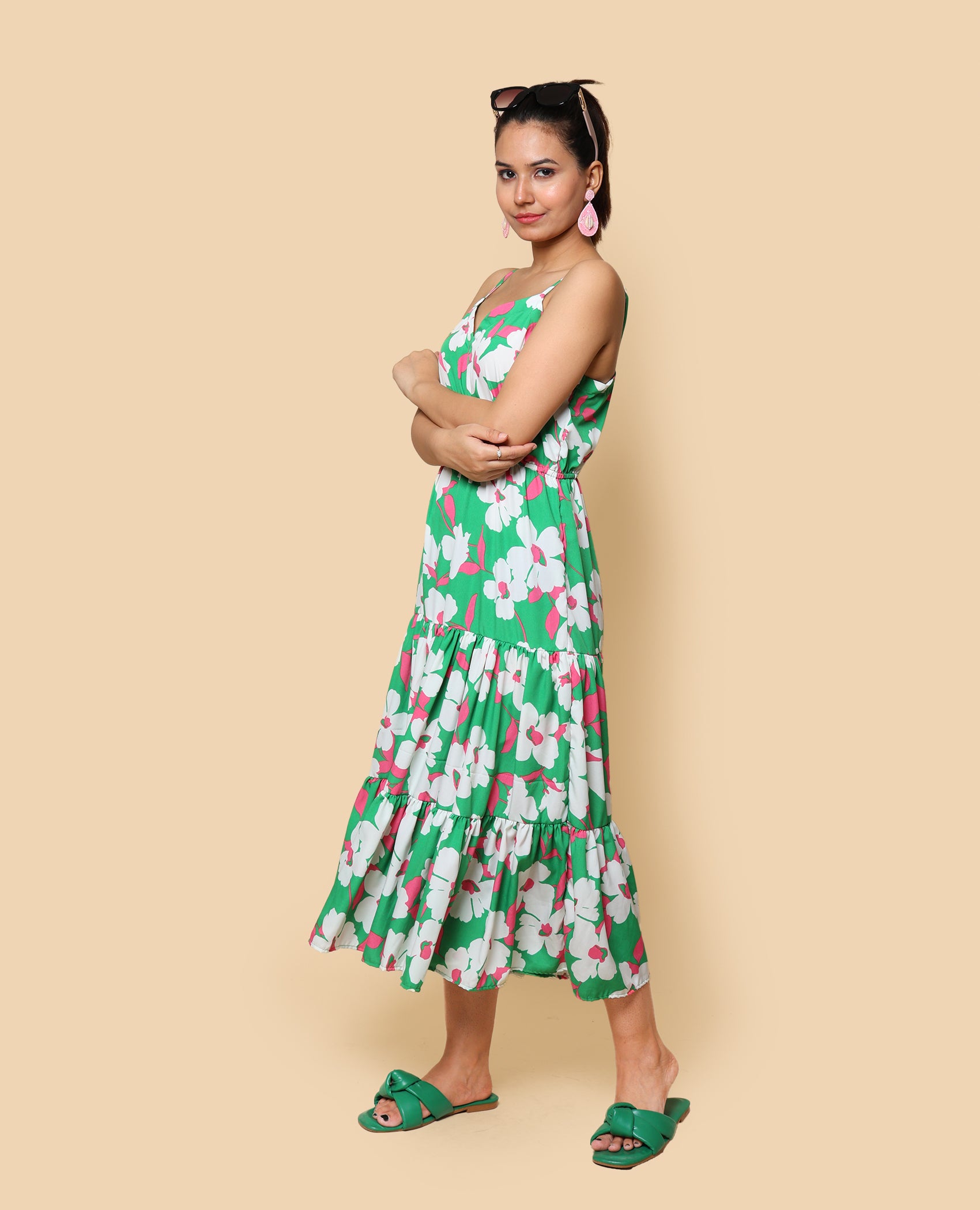 Kellpar Green floral Tiered Dress