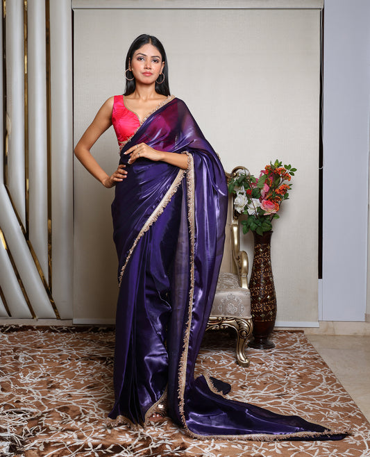 Kellpar Regal Purple Drape Saree with Dark Pink Blouse