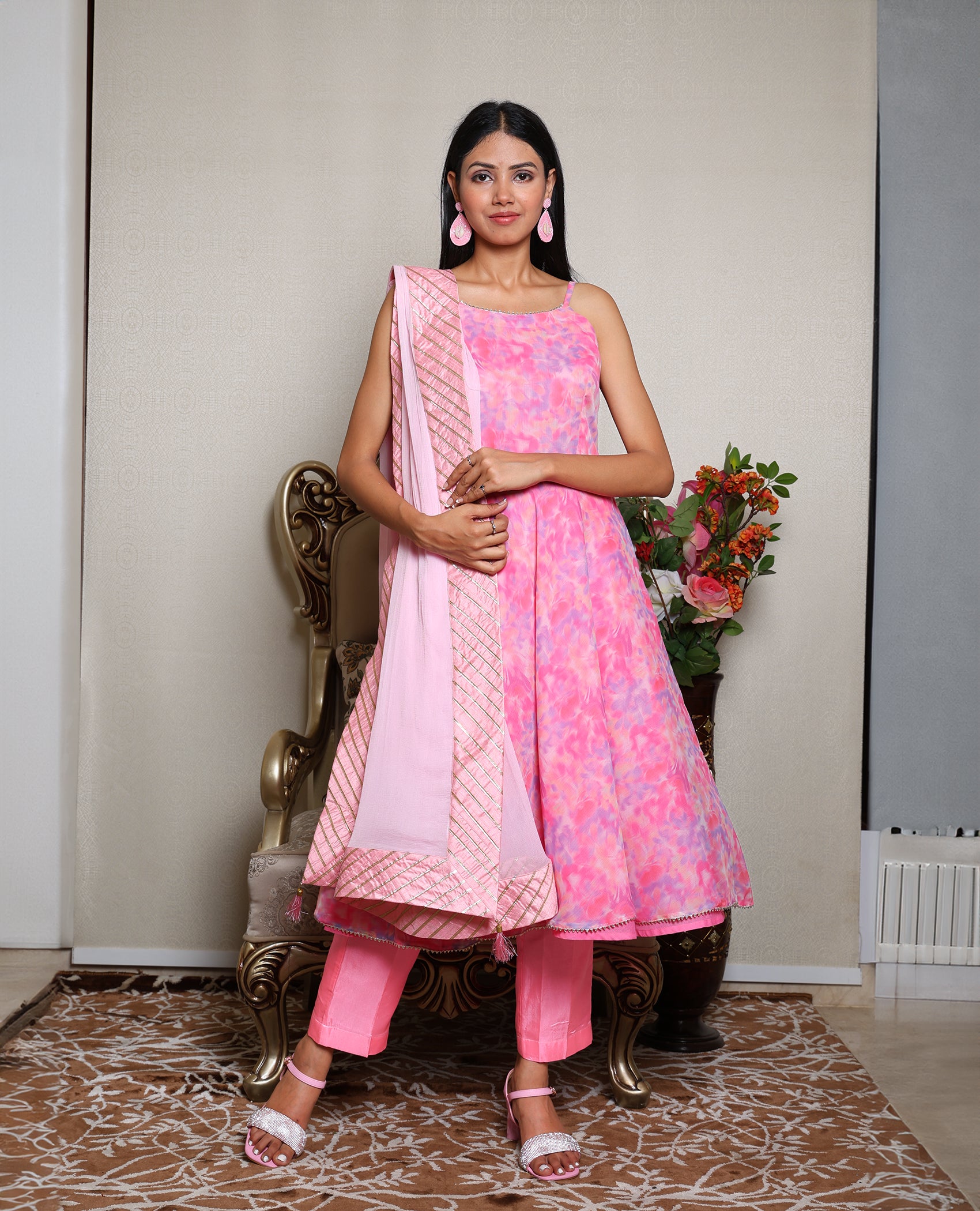 Kellpar Pink Strap Umbrella Kurti with Pant - Perfect for Everyday Wear!