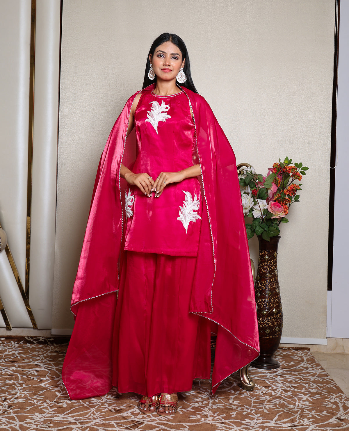 Kellpar Stunning Fuchsia Pink Patch Sharara Suit with Dupatta