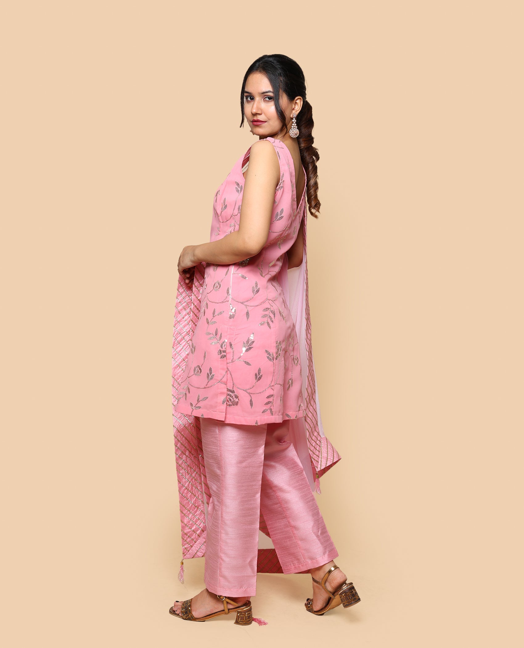 Kellpar  Sequins Embroidery pink Kurti Set