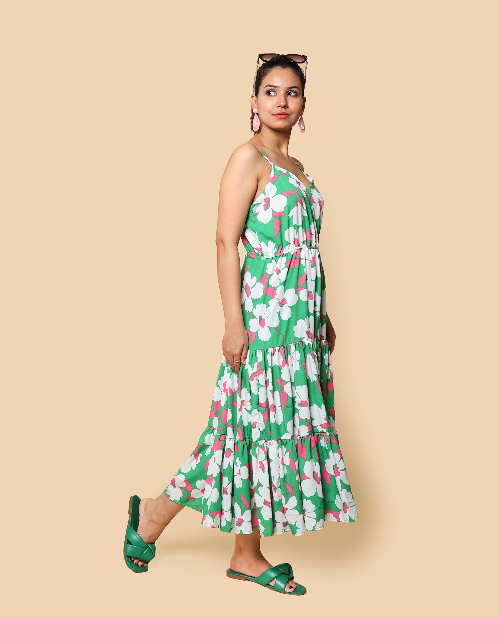 Kellpar Green floral Tiered Dress