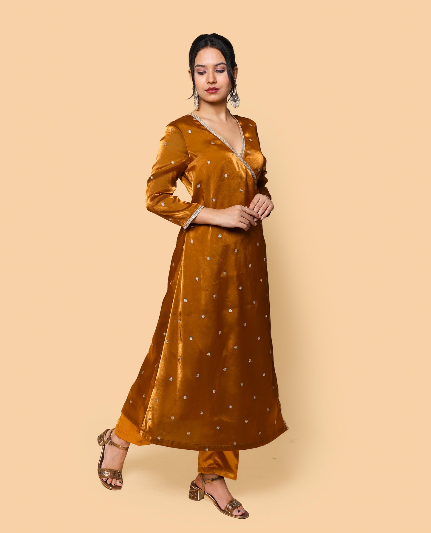 Kellpar  Embroidery Angrakha A-Line Kurti with Pant