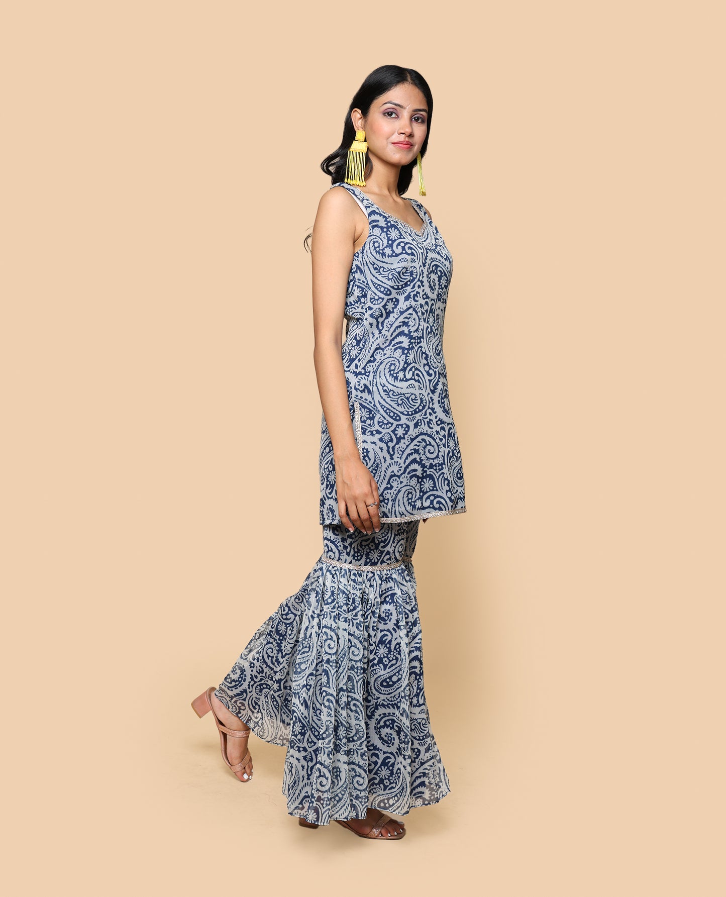 Kellpar  Blue Chiffon Sharara Set