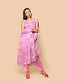 Kellpar Pink Chiffon High Slit Kurti Set