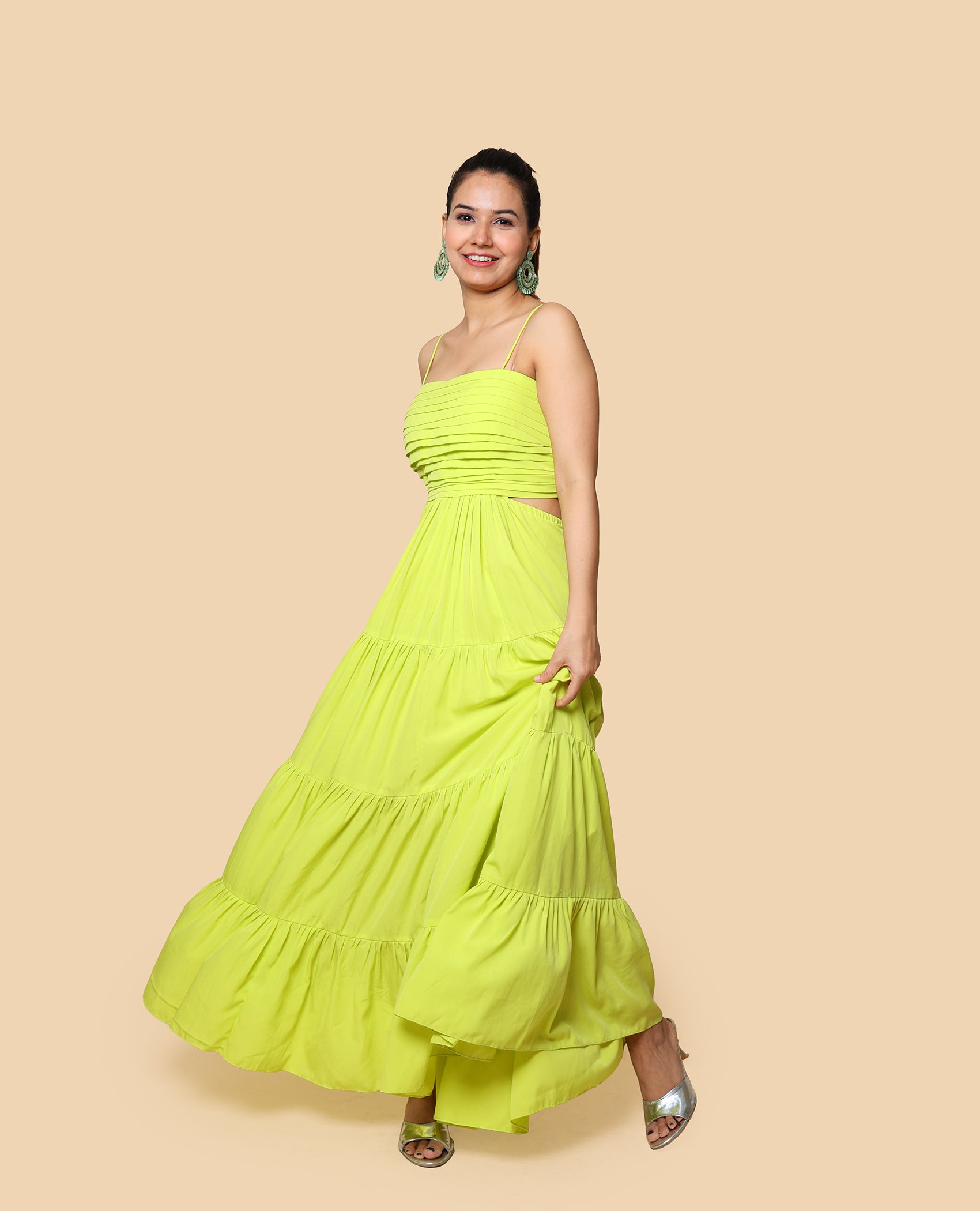 Kellpar Lime Green Color Maxi Vacay Dress