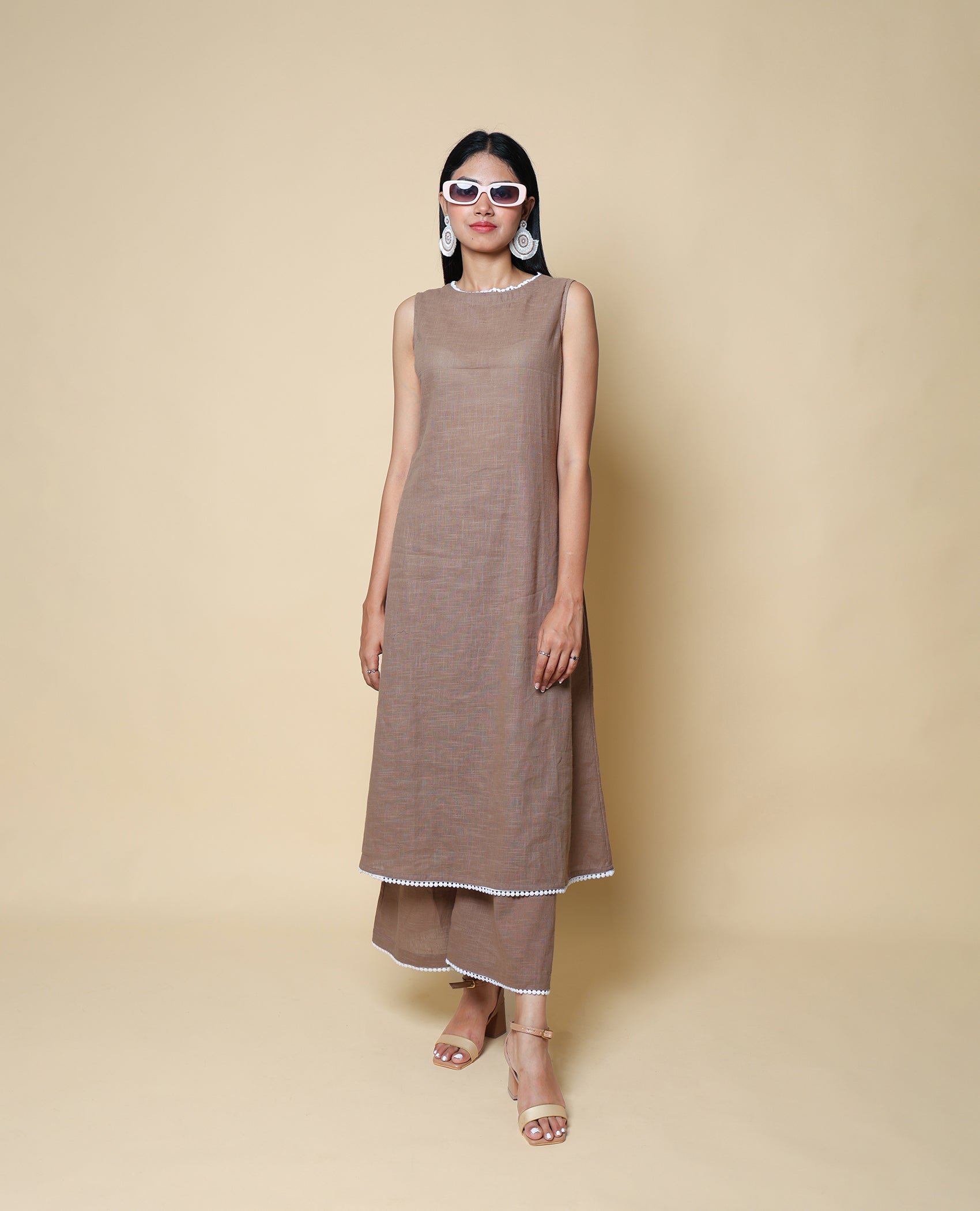 Kellpar Brown Cotton Kurti with Trousers