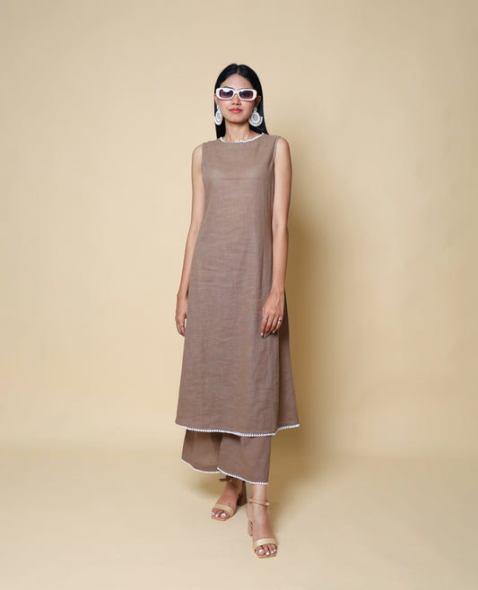 Kellpar Brown Cotton Kurti with Trousers